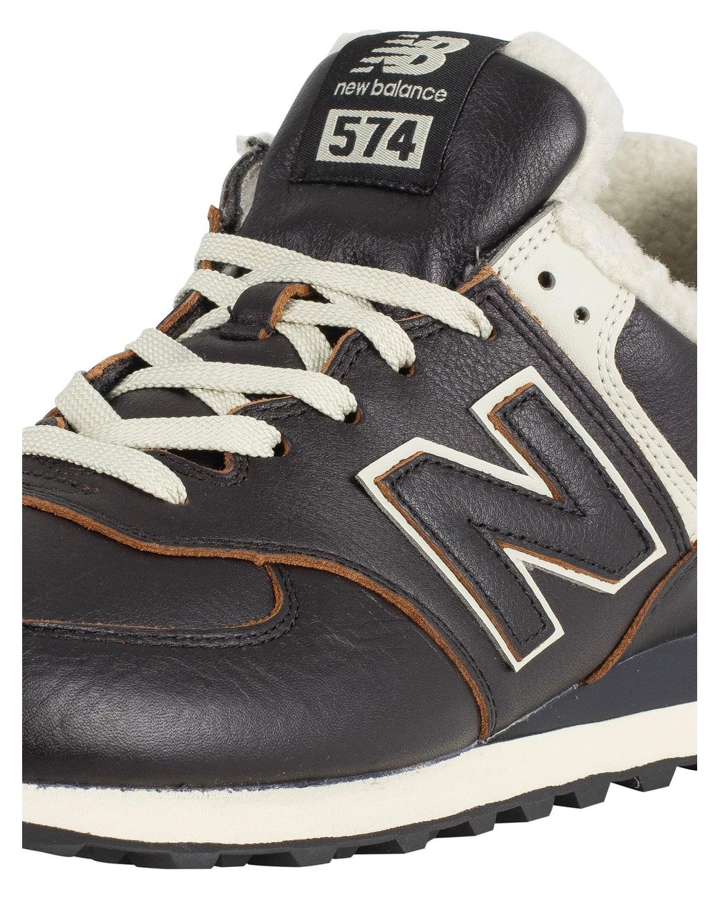 New Balance 574 Leather Sherpa Trainers in Black for Men | Lyst
