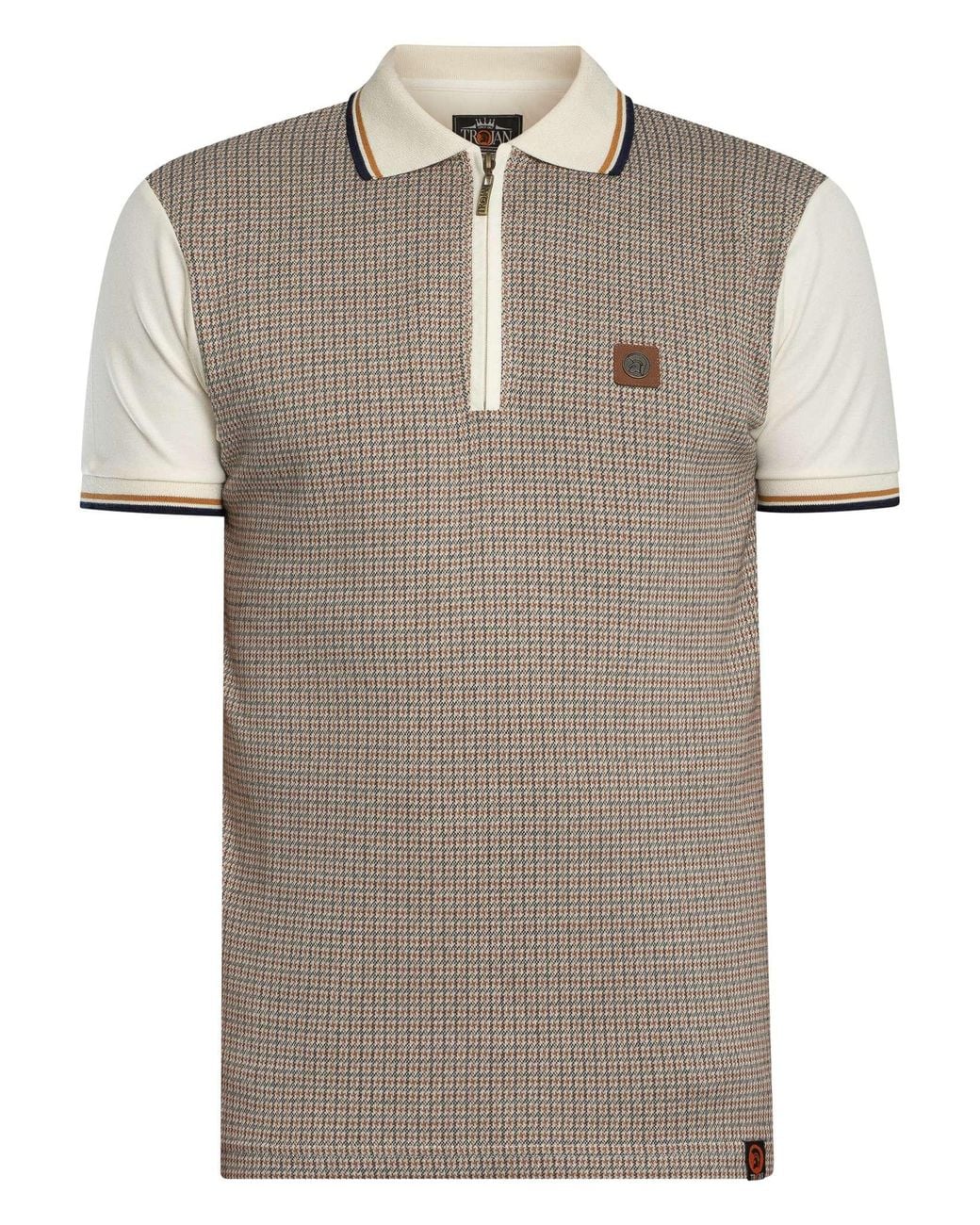 Trojan Gray Mini Houndstooth Zip Panel Polo Shirt for men