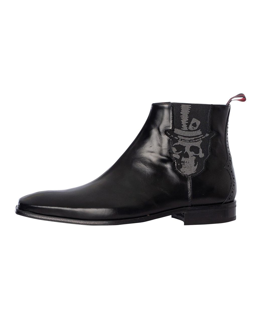 Jeffery West Black Skull Polished Leather Chelsea Boots for men