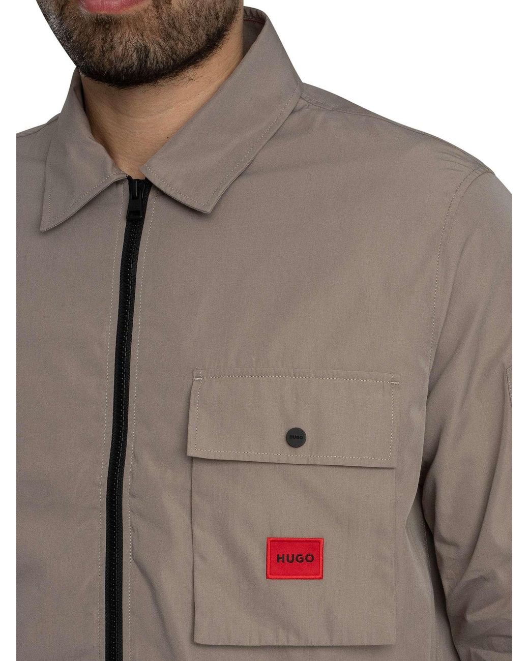 HUGO Gray Emmond Zip Overshirt for men