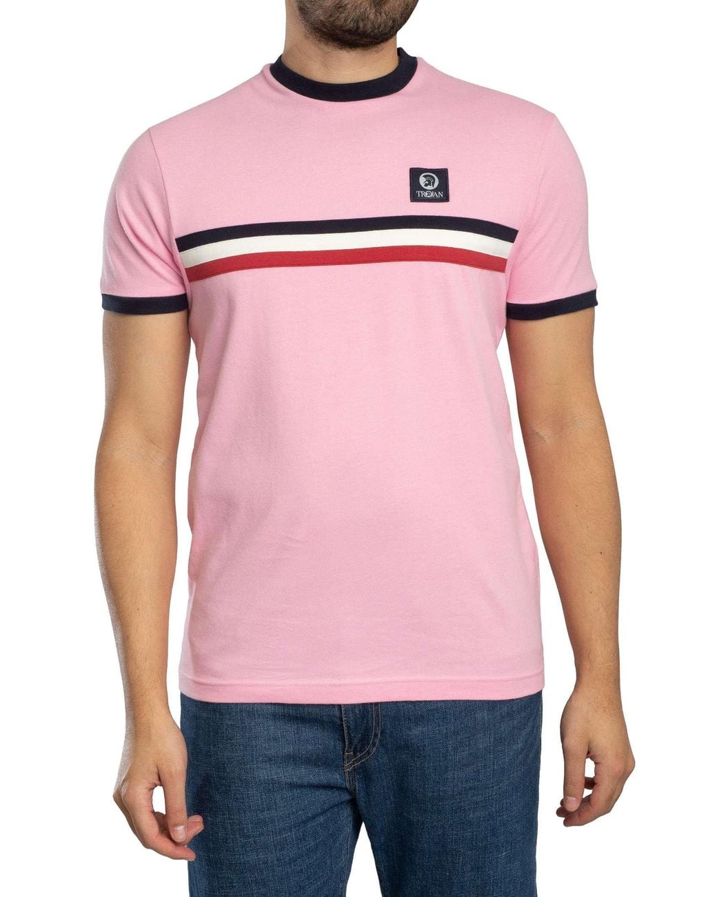 Trojan Pink Stripe Front T-Shirt for men