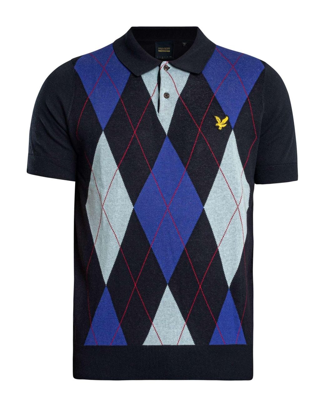Lyle & Scott Blue Argyle Knitted Polo Shirt for men