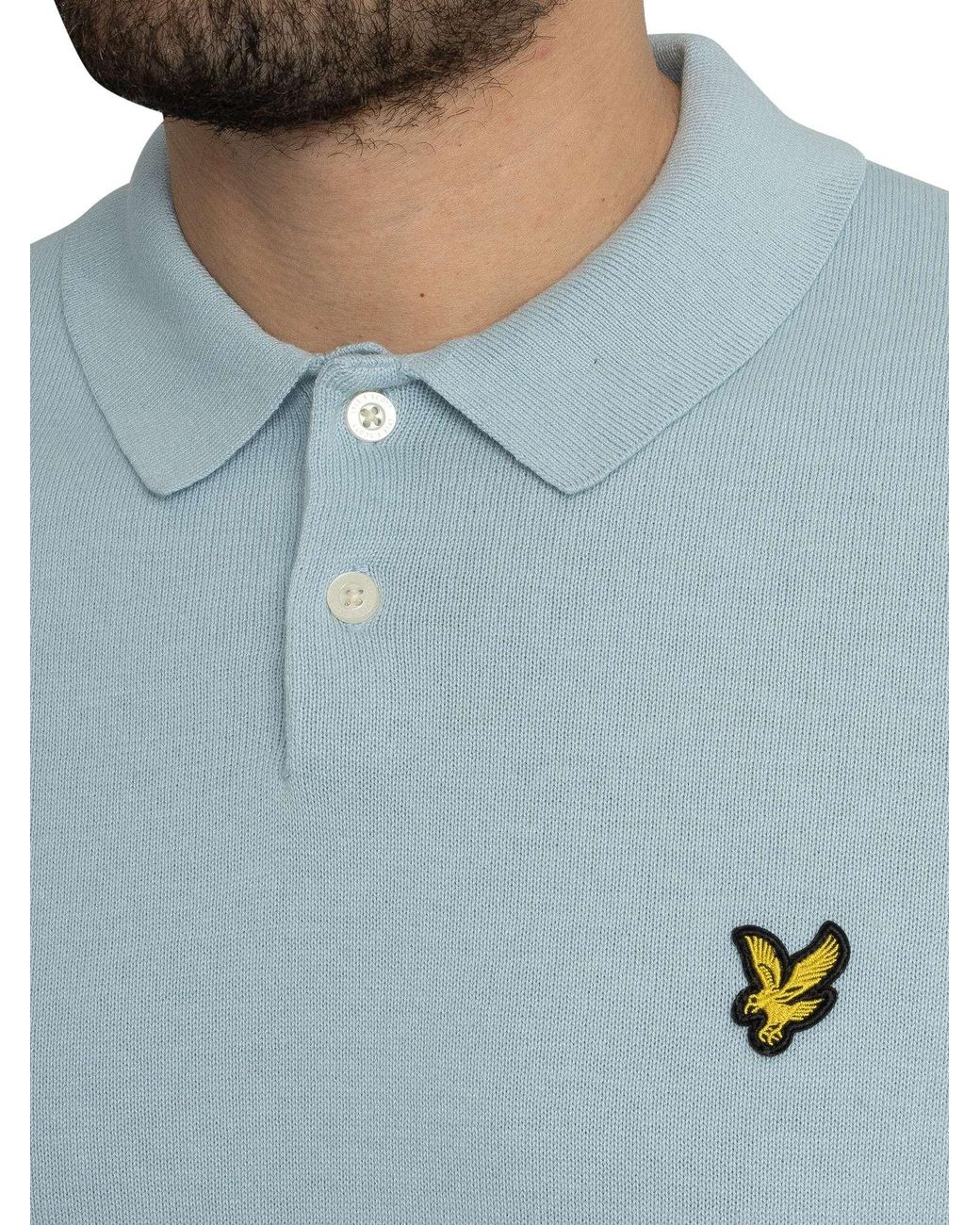 Lyle & Scott Blue Cotton Short Sleeve Knitted Polo Shirt for men