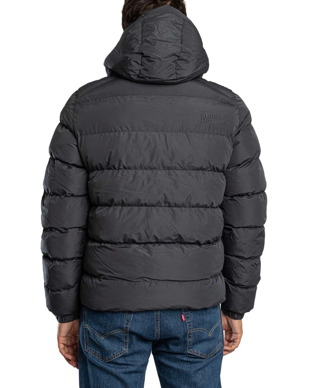 Superdry Gray Hooded Sport Puffer Jacket for men