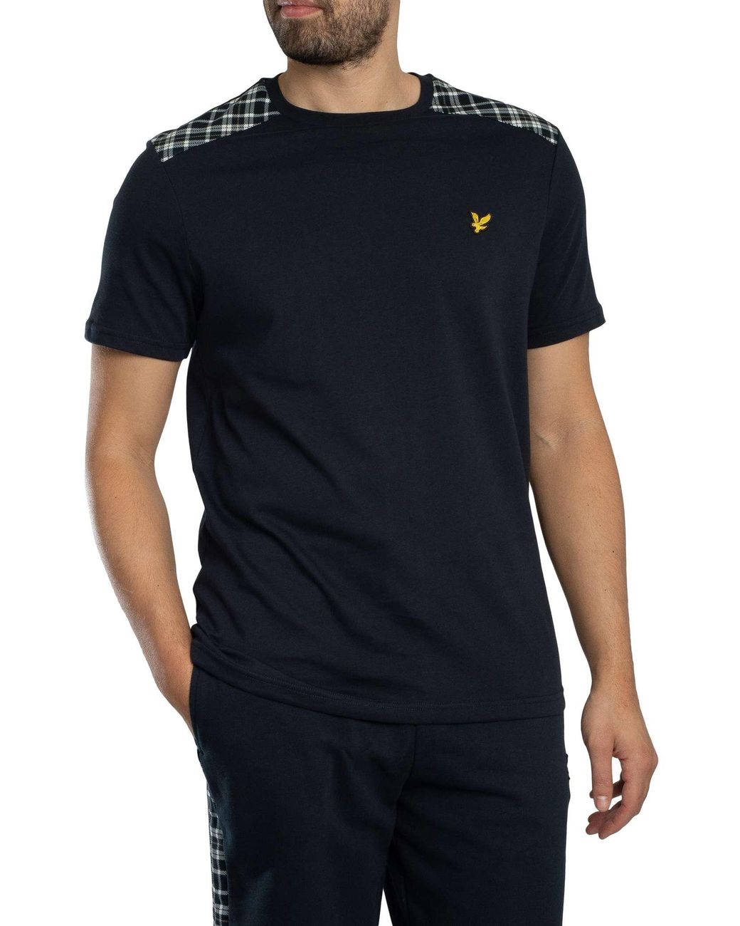 Lyle & Scott Black Check Panelled T-Shirt for men