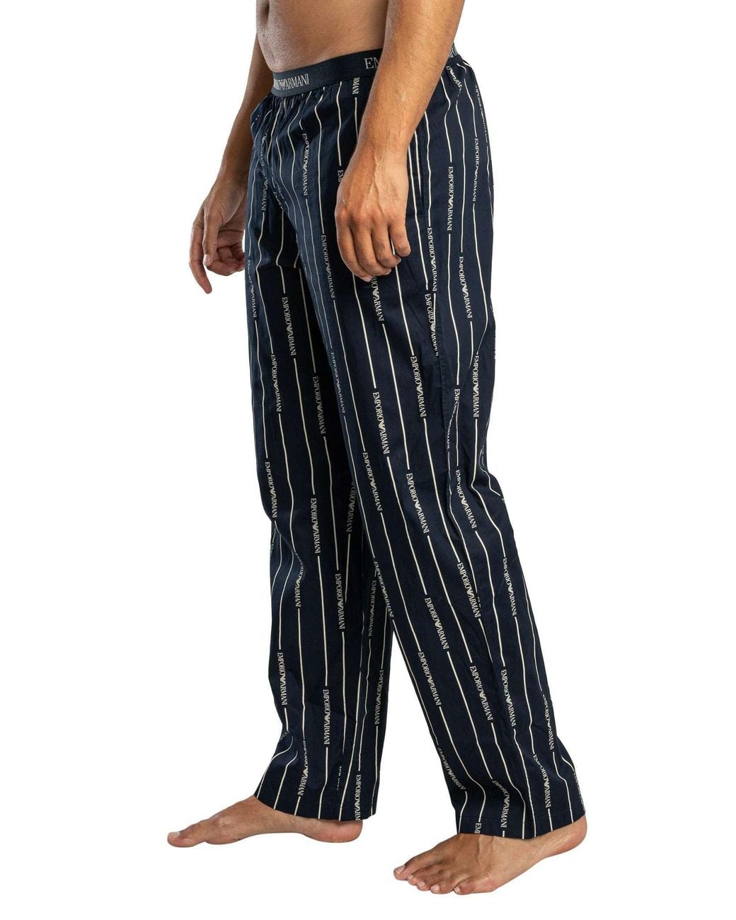 Emporio Armani Blue Stripe Eagle Longsleeved Pyjama Set for men