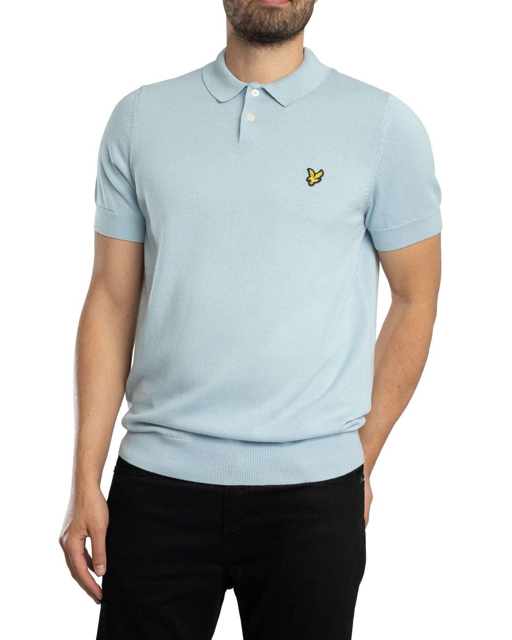 Lyle & Scott Blue Cotton Short Sleeve Knitted Polo Shirt for men