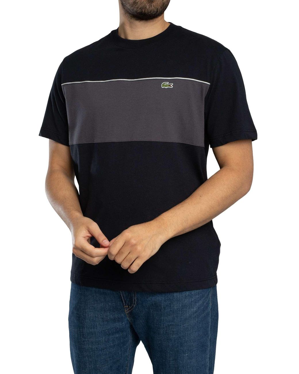 Lacoste Black Colour Block Cotton T-Shirt for men