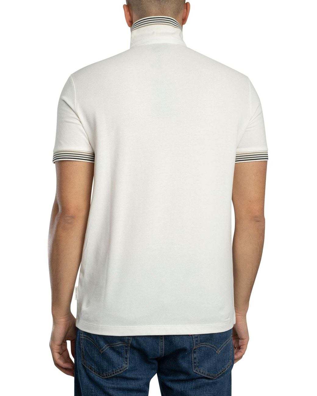 ARMANI EXCHANGE White Slim Fit Stripe Collar Polo Shirt for men