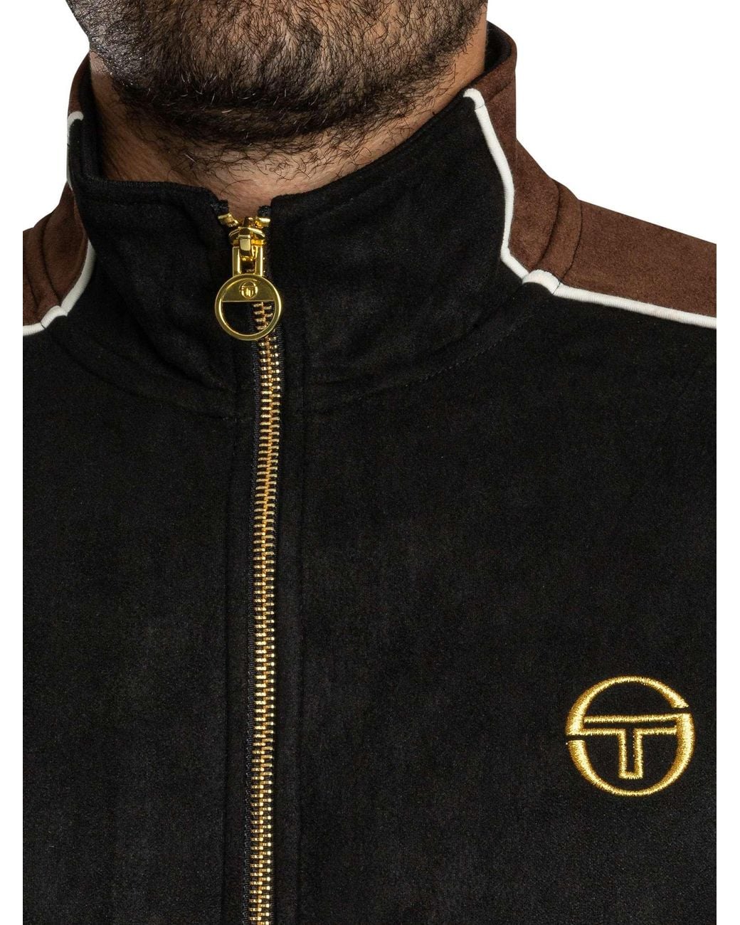 Sergio Tacchini Black Contrasto Suede Track Jacket for men
