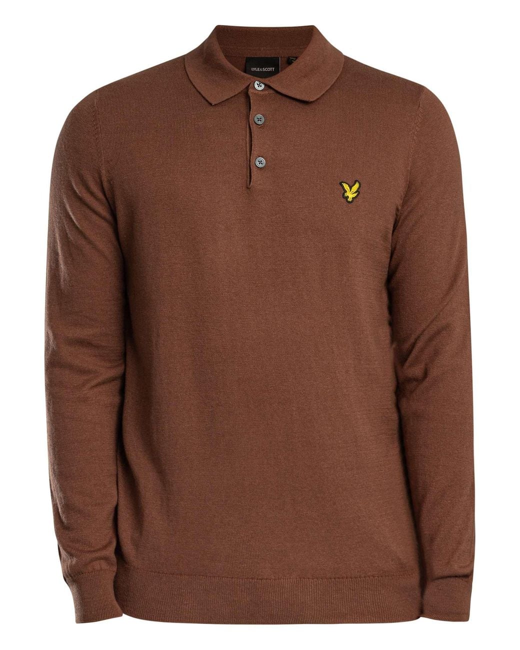 Lyle & Scott Brown Cotton Merino Knit Longsleeved Polo Shirt for men