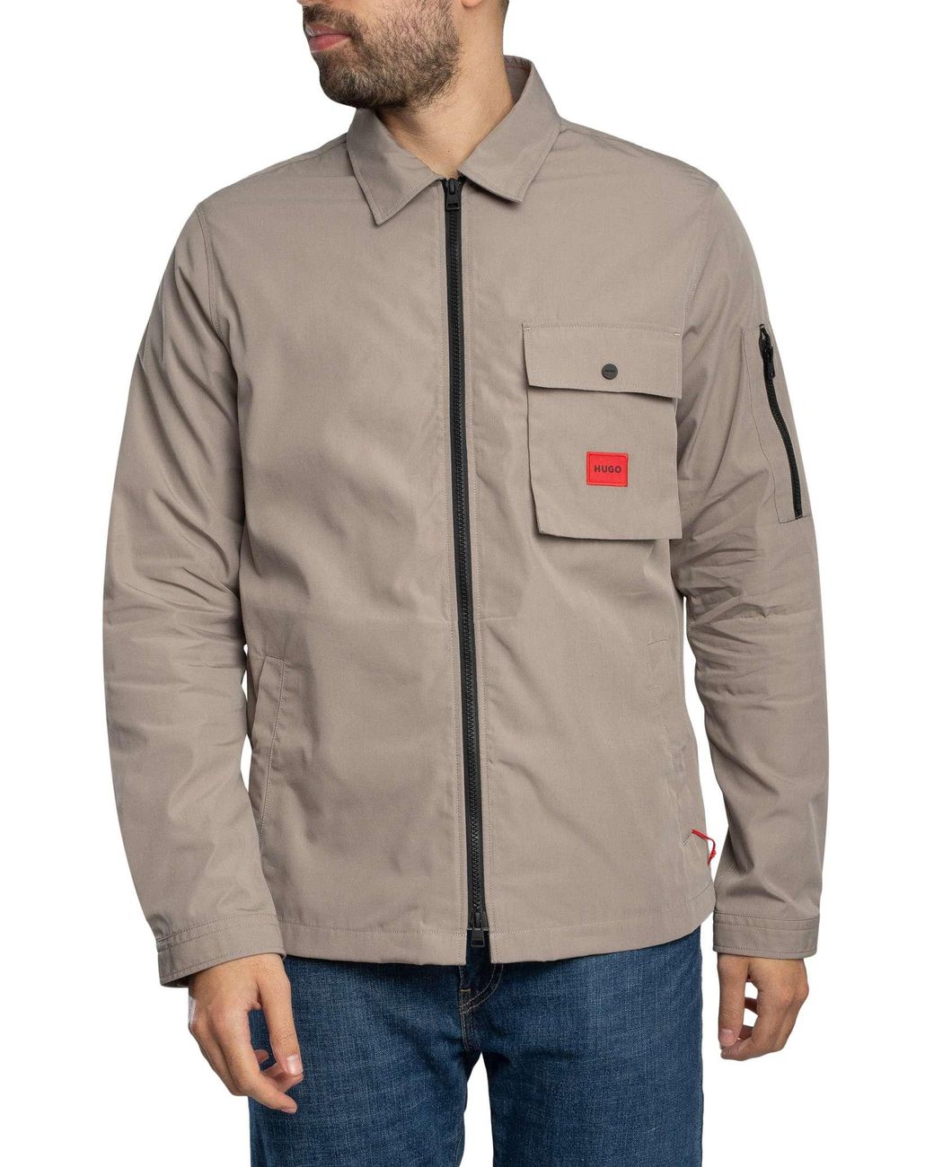 HUGO Gray Emmond Zip Overshirt for men