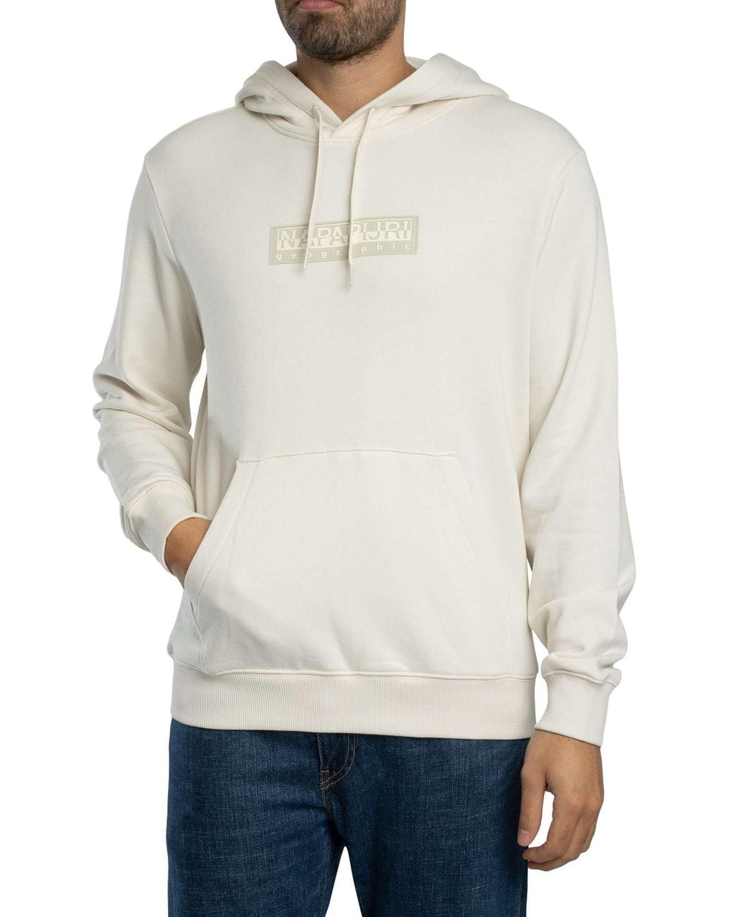 Napapijri White Box Logo Pullover Hoodie for men