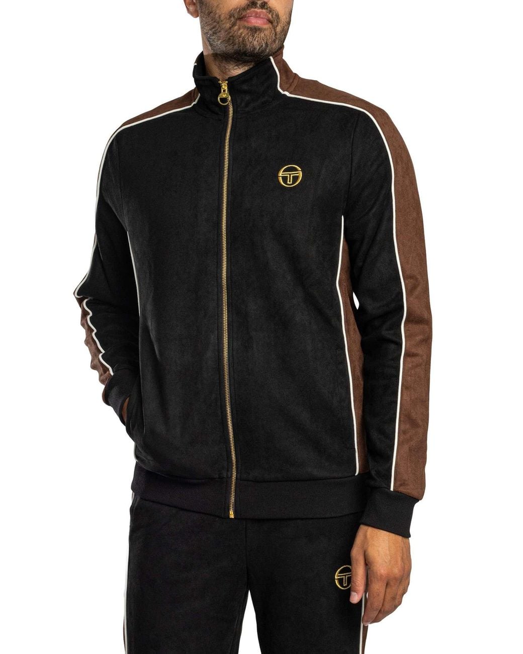 Sergio Tacchini Black Contrasto Suede Track Jacket for men