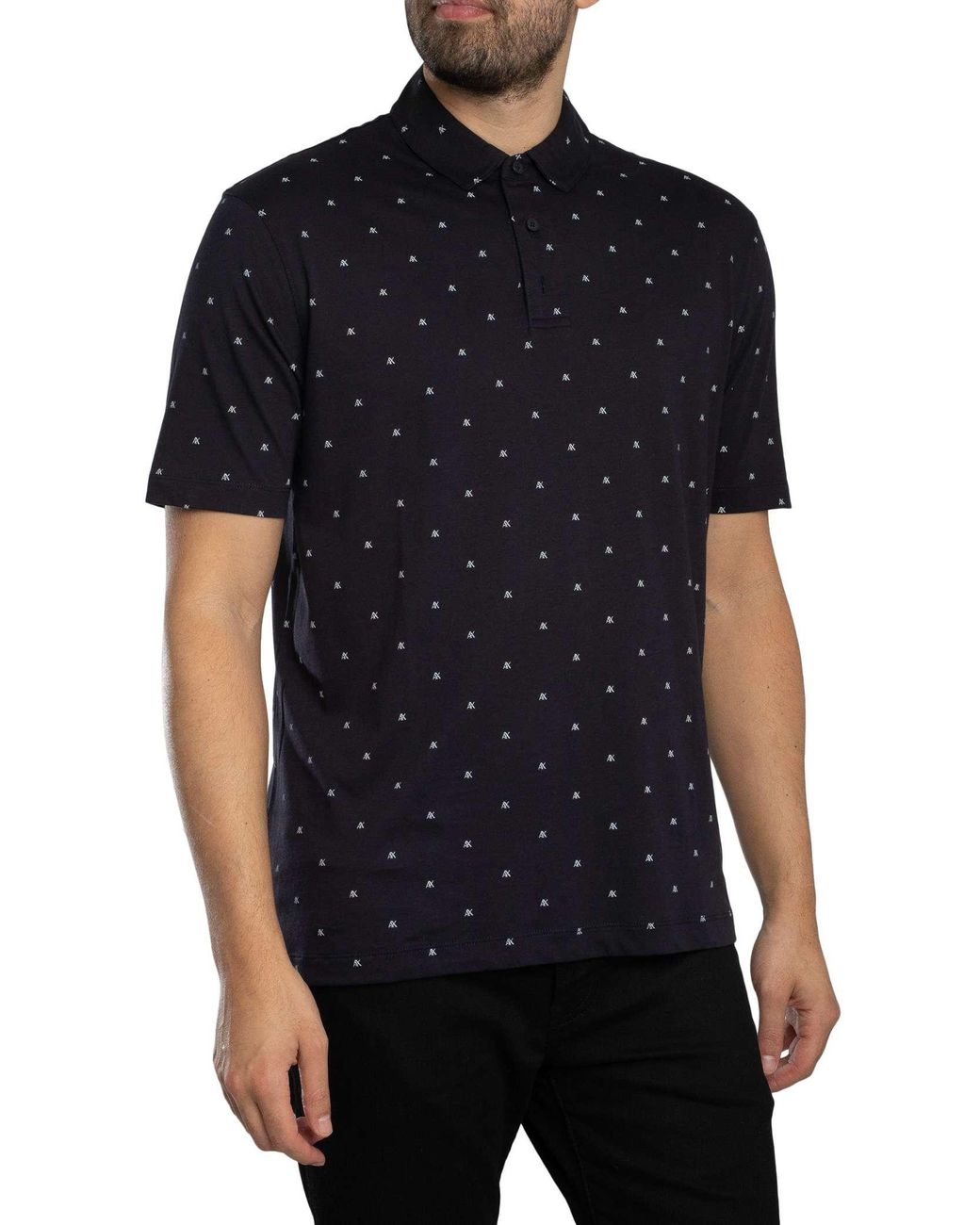 ARMANI EXCHANGE Black Logo Pattern Polo Shirt for men