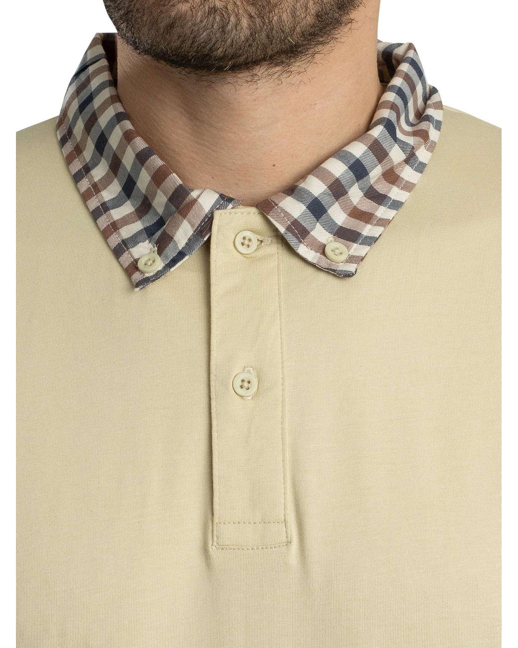Aquascutum Supima Club Check Rib Polo Shirt in Natural for