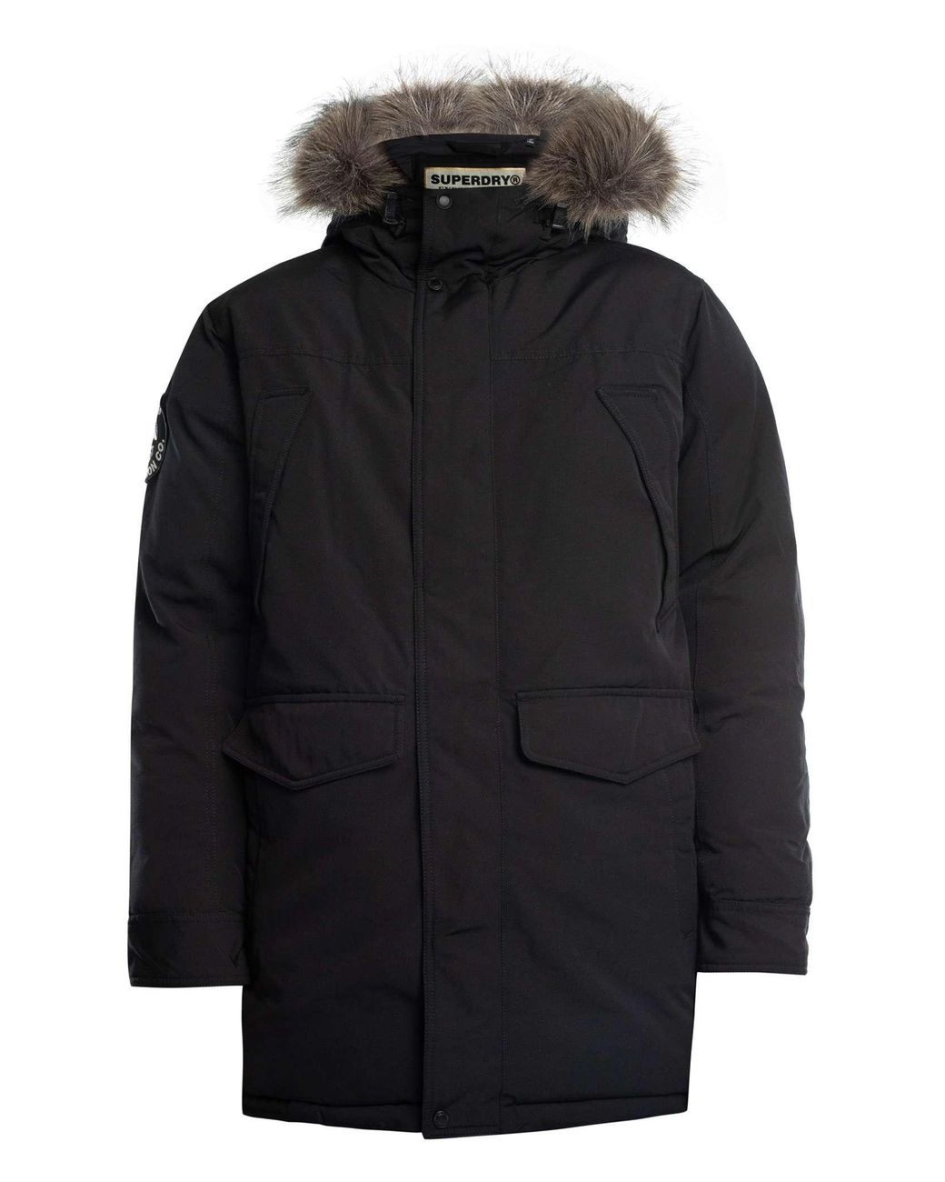 Superdry Black Everest Faux Fur Parka Jacket for men