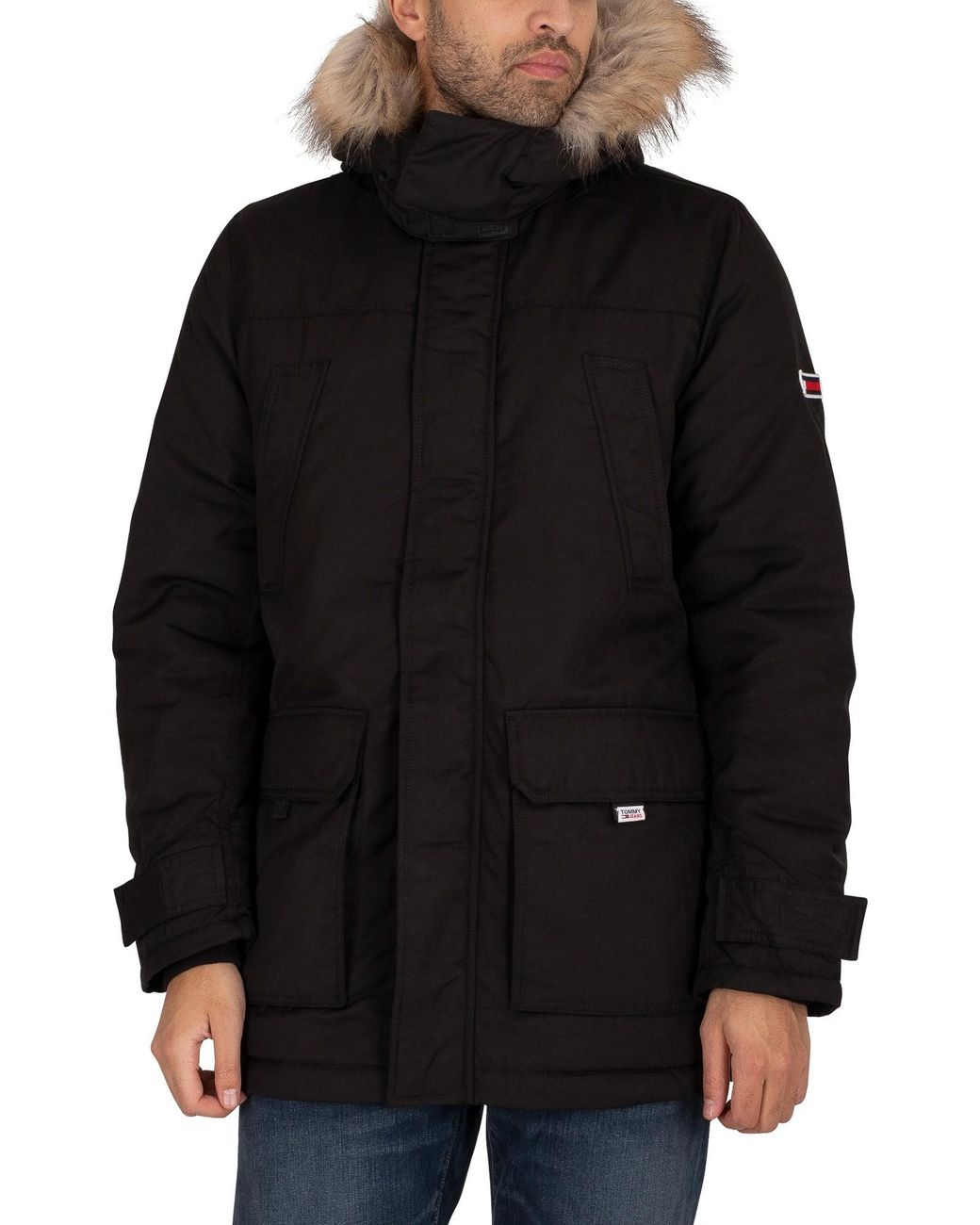 Tommy Hilfiger Tech Parka Jacket in Black for Men | Lyst