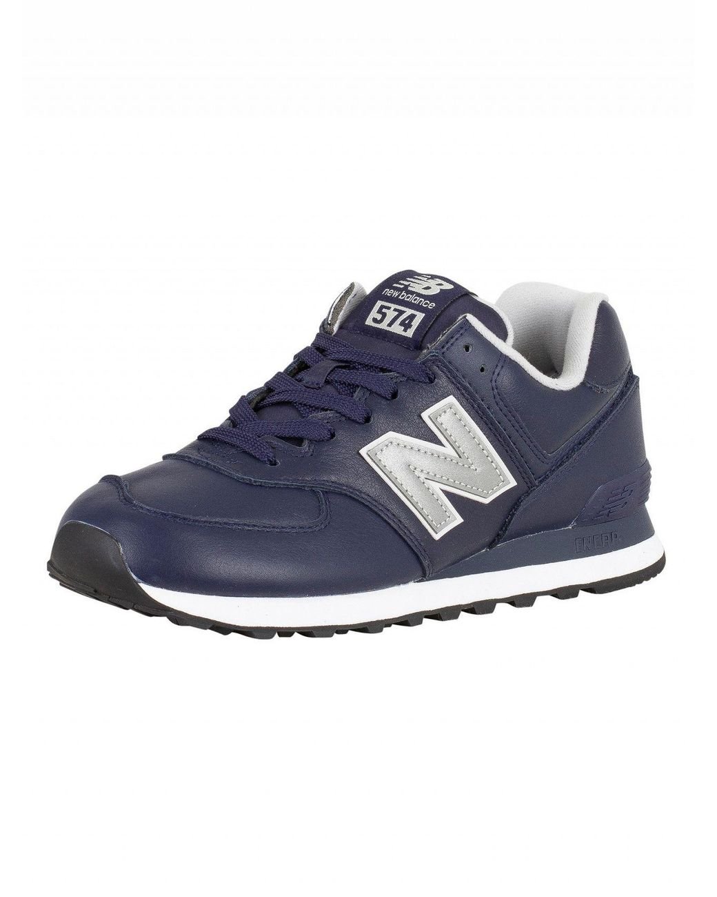 New Balance Navy 574 Leather Trainers in Blue for Men | Lyst Canada