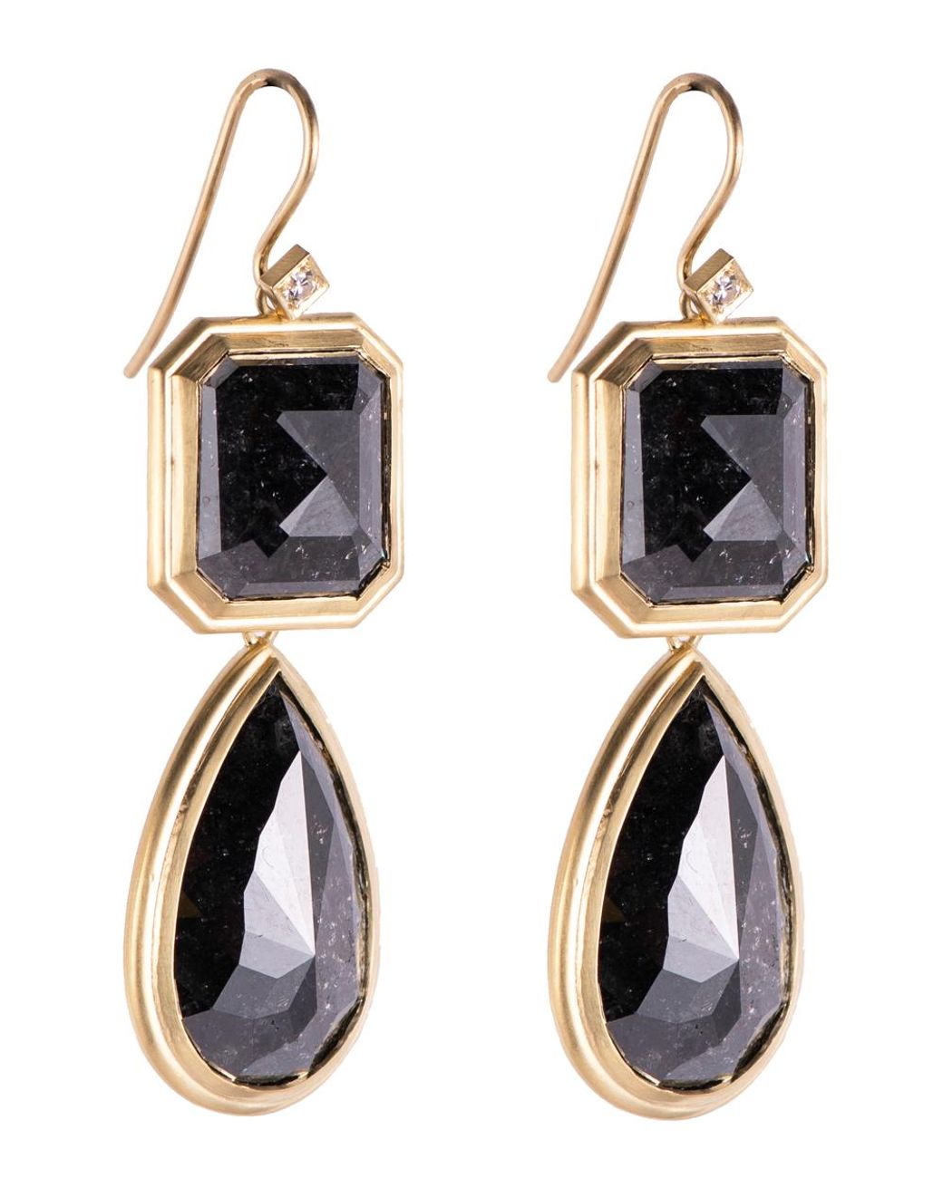 Sylva & Cie Yellow Gold Natural Black Diamond Drop Earrings Lyst
