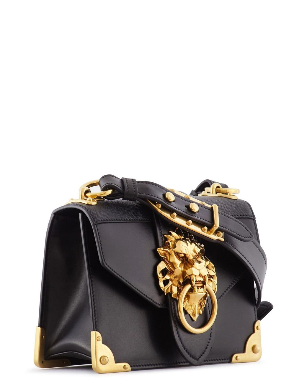 Prada Cahier Lion Head Leather Bag in Black | Lyst
