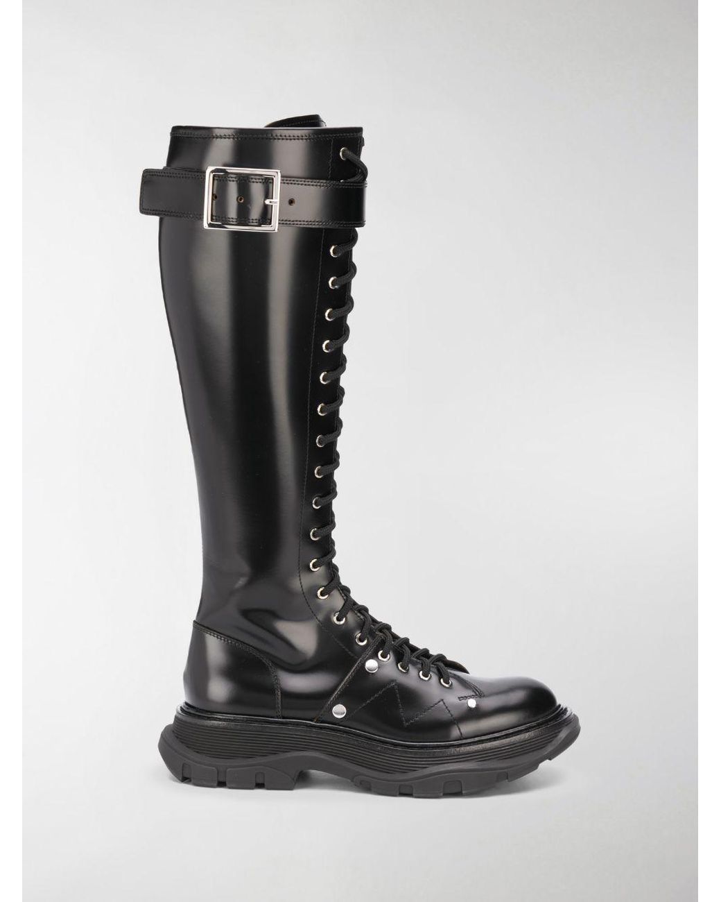 Alexander McQueen Tread Lace-up Leather Boots in Black - Lyst