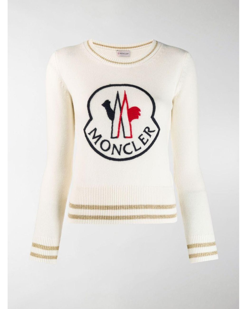 Moncler Wolle Pullover mit Logo-Stickerei in Weiß | Lyst DE