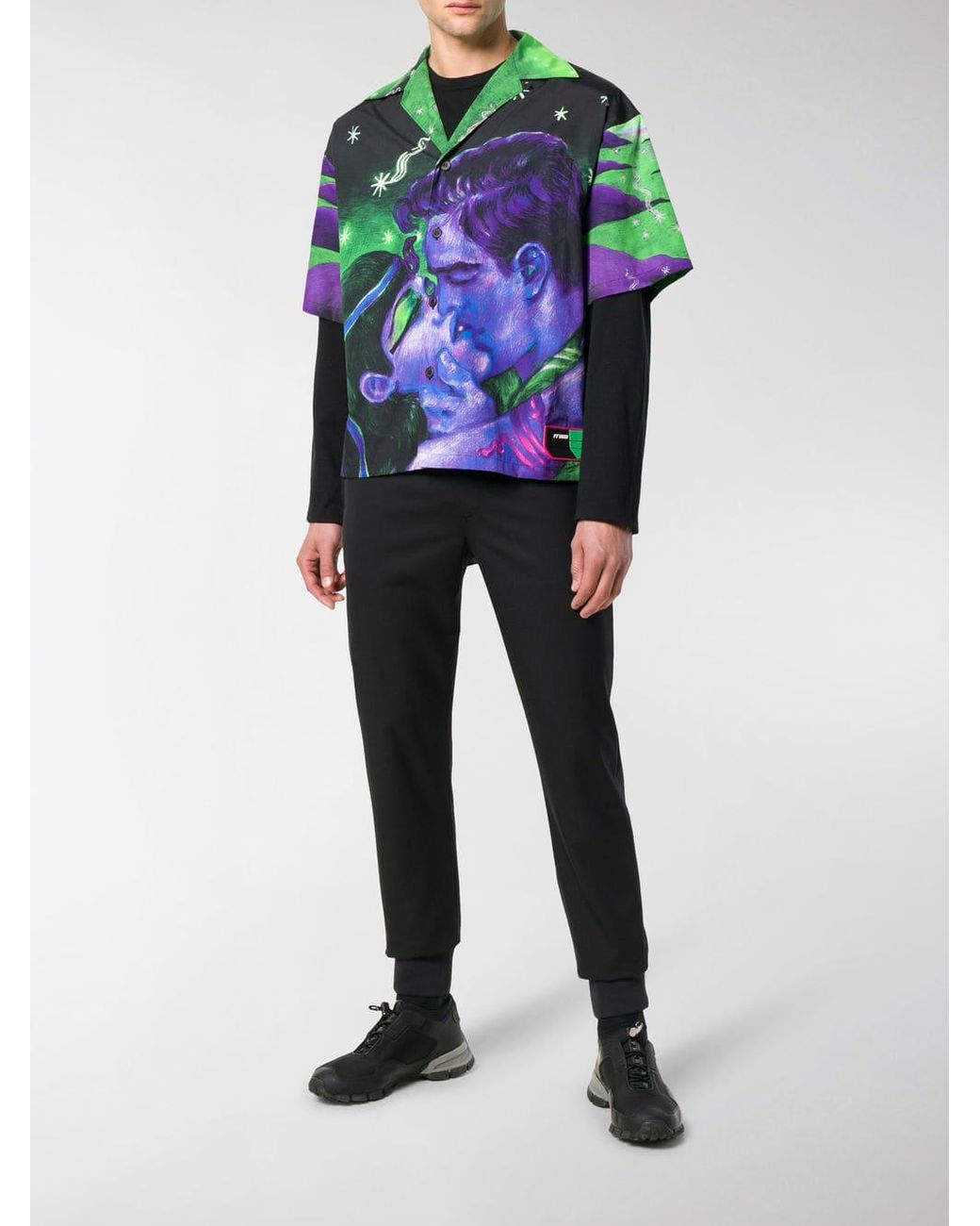 Prada Impossible True Love-print Cotton Shirt in Black for Men Prada Impossible True Love-print Cotton Shirt in Black for Men