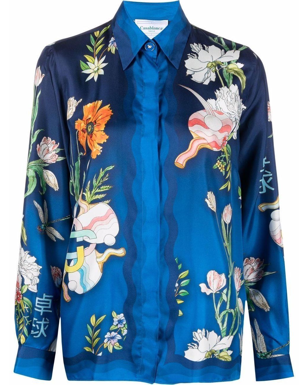 CASABLANCA Floral-print Silk Shirt in Blue | Lyst