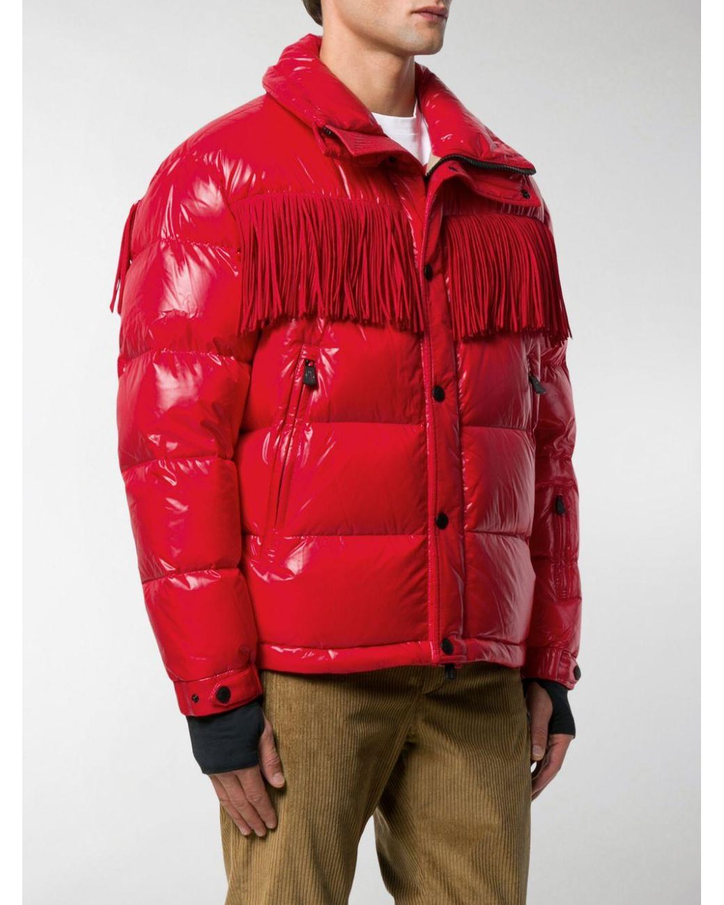 Moncler Genius Fringe Detail Padded Jacket in Red for Men | Lyst