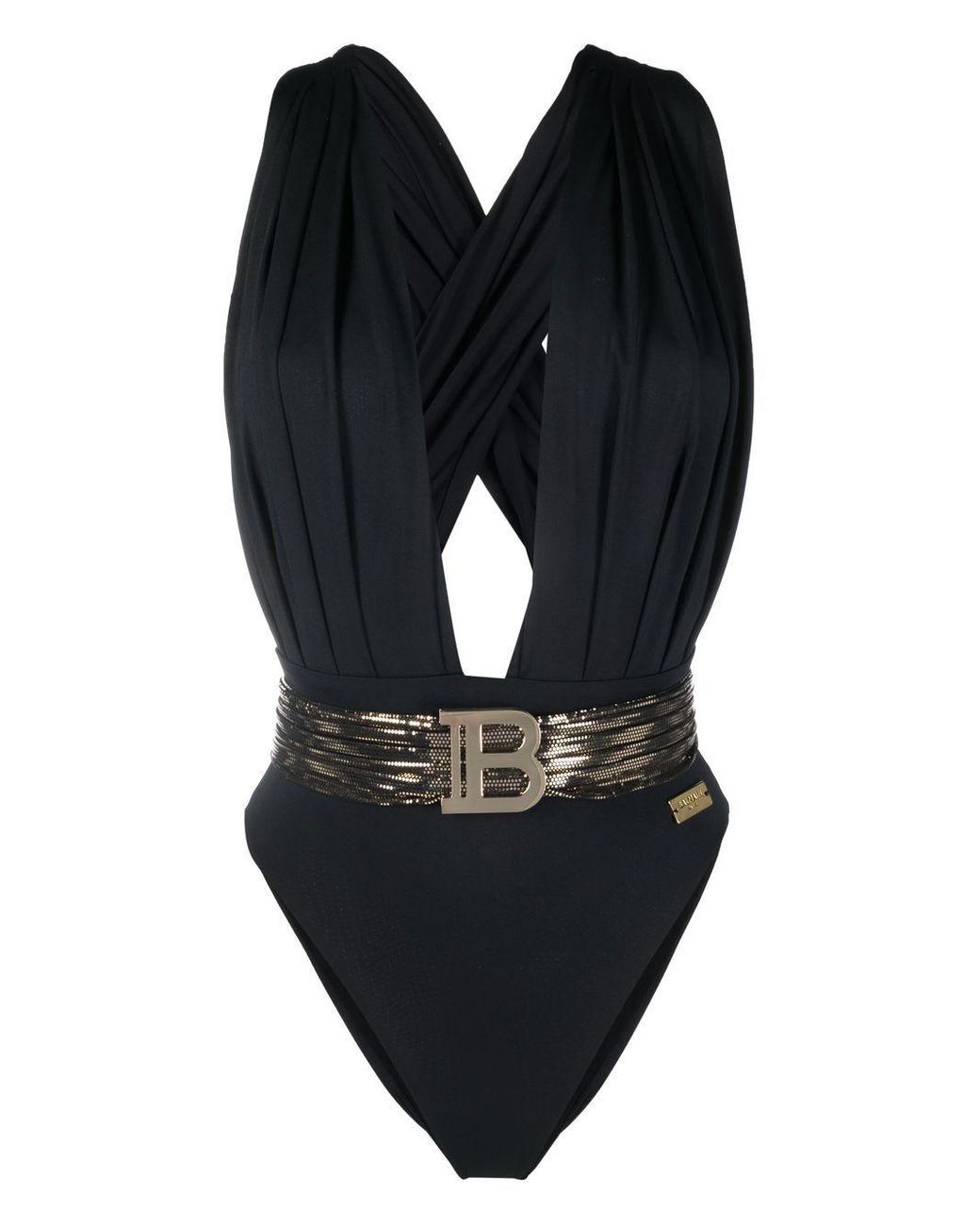 Balmain Detachablebelt Draped Swimsuit in Black Lyst