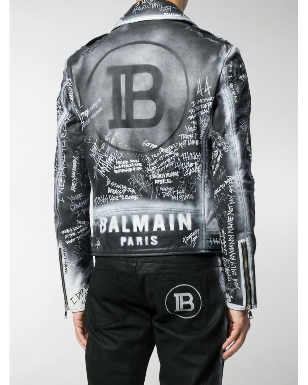 Balmain Graffiti Print Leather Jacket in Black for Men | Lyst