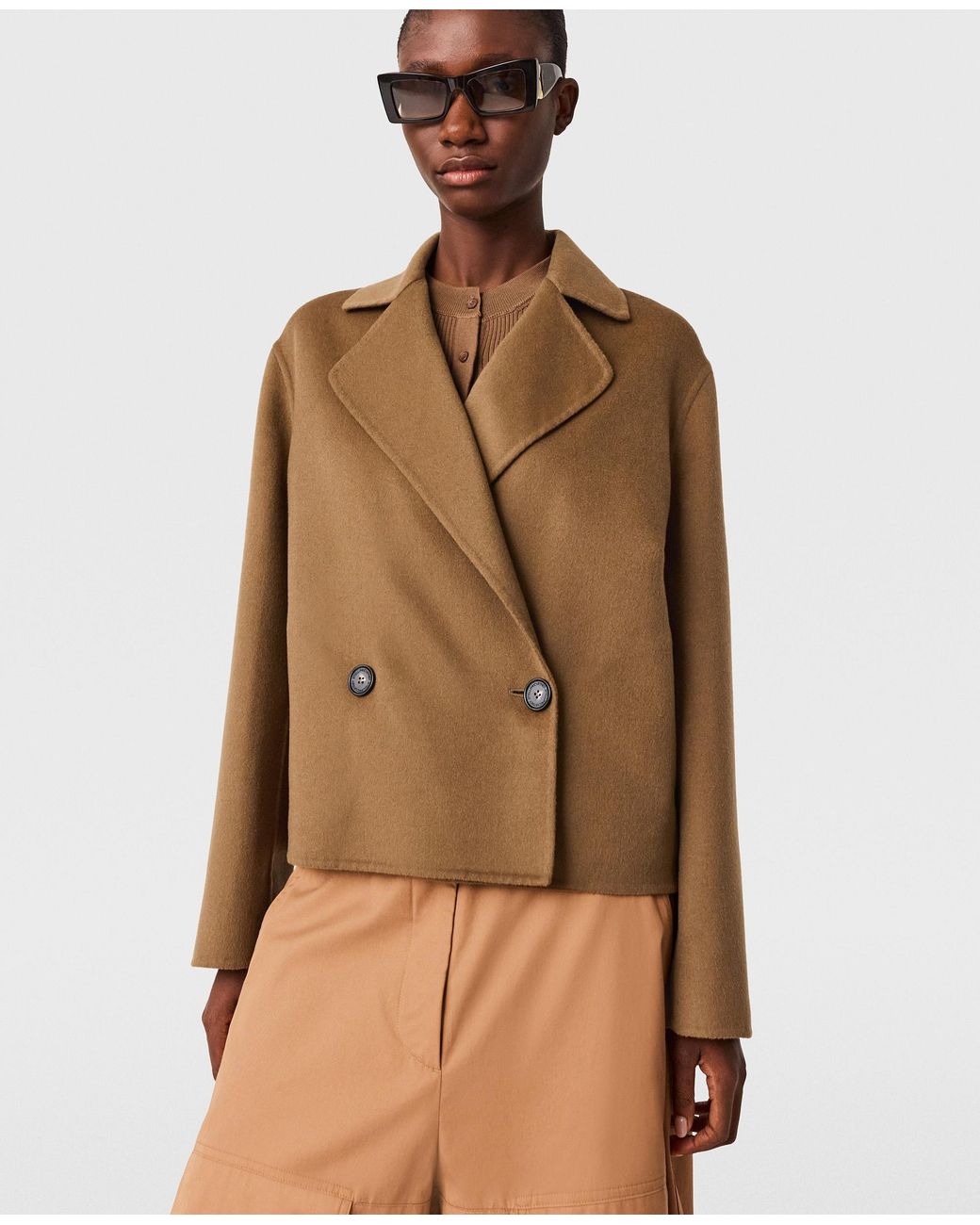 Stella McCartney Brown Double-Breasted Cropped Peacoat Jacket