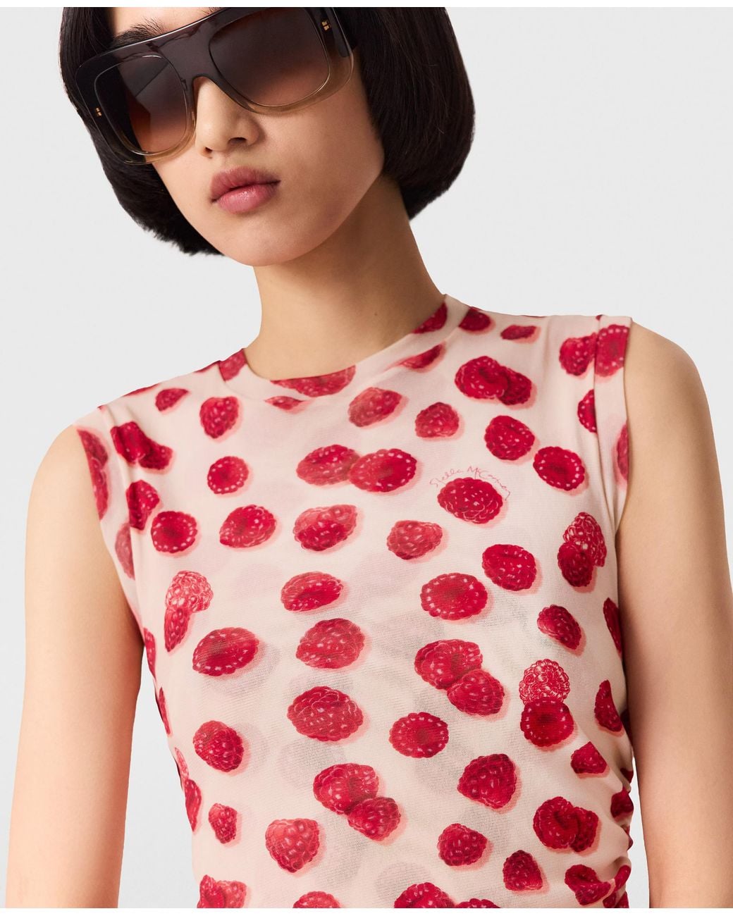 Stella McCartney White Raspberry Print Mesh Mini Dress