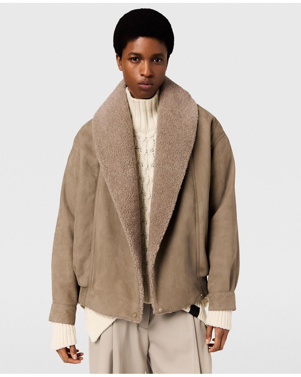 Stella McCartney Natural Vegan Suede Plush-trimmed Jacket
