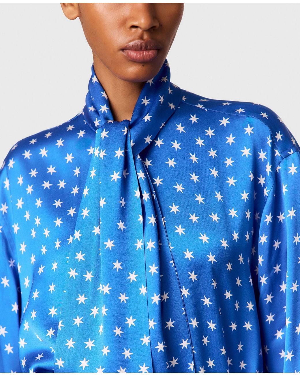 Stella McCartney Blue Star Print Bow-Tie Satin Shirt