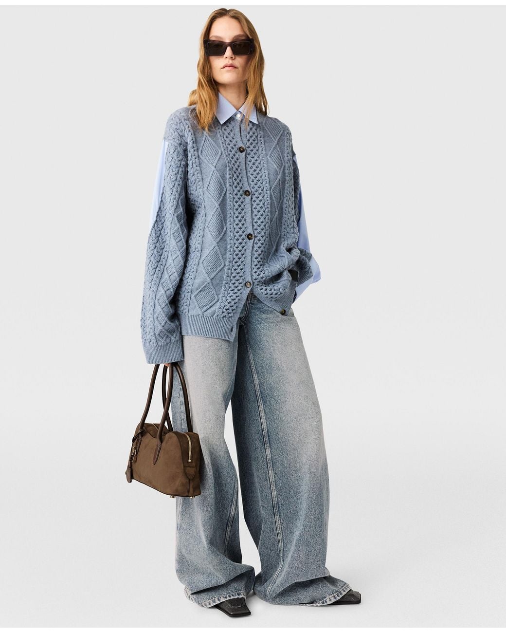 Stella McCartney Blue Hybrid Knit Shirt Cardigan