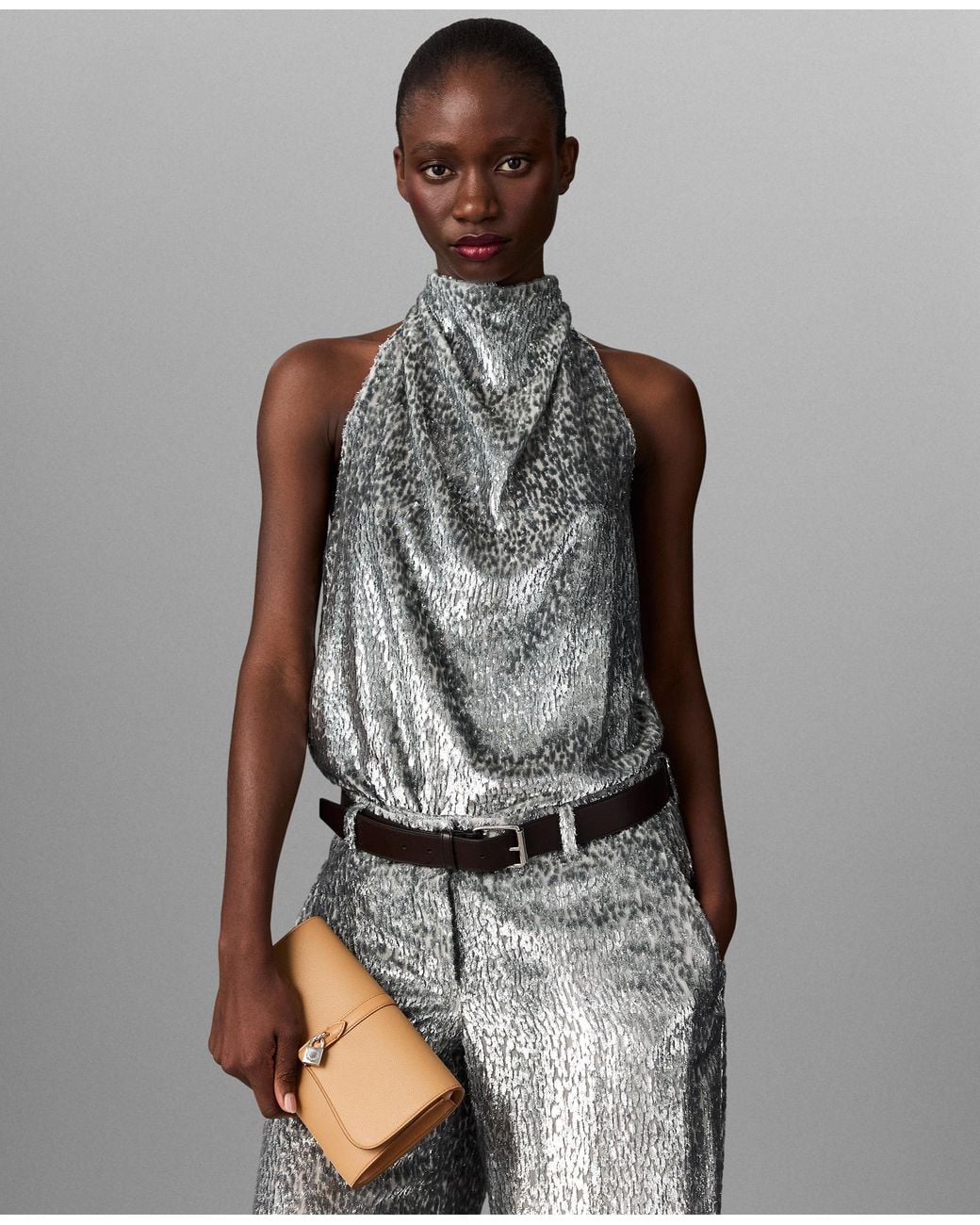 Stella McCartney White Metallic Velvet Halterneck Top