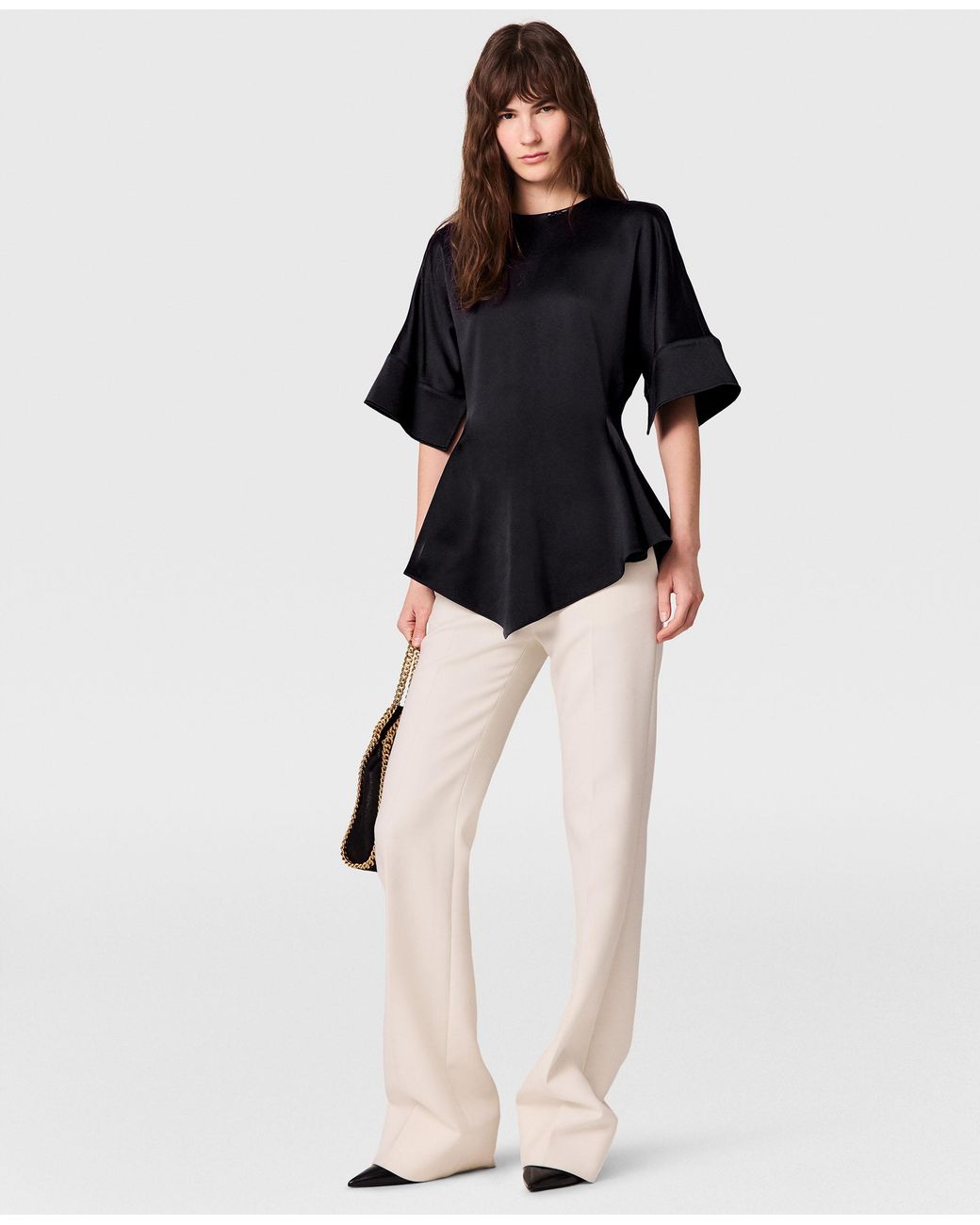 Stella McCartney Black Handkerchief Sleeve Satin Top