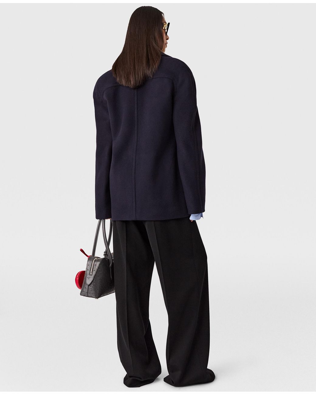 Stella McCartney Blue Tie-Belt Cropped Peacoat Jacket
