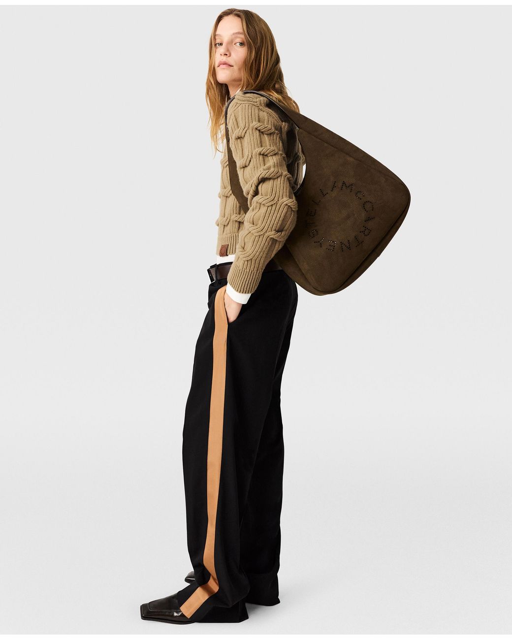 Stella McCartney Brown Logo Suede Large Hobo Bag