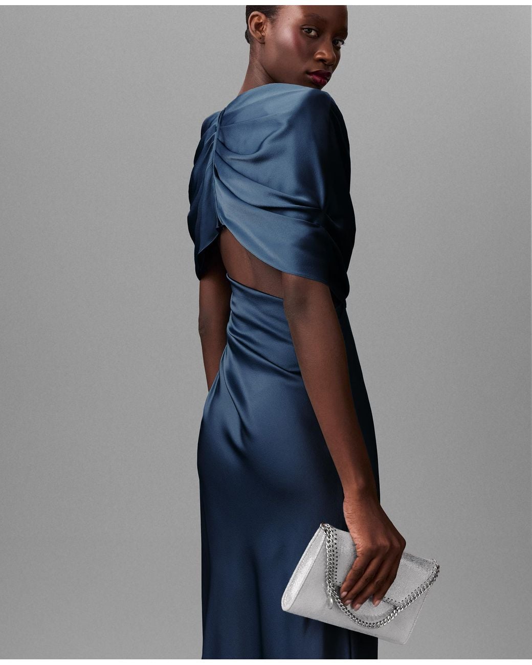 Stella McCartney Blue Satin Wrapped Short-Sleeve Maxi Dress