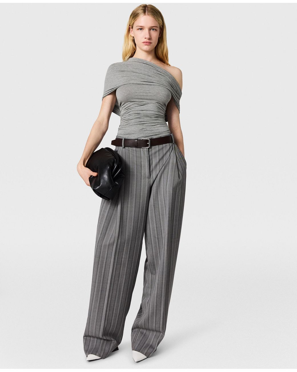 Stella McCartney Gray One Shoulder Twisted Wrap Top
