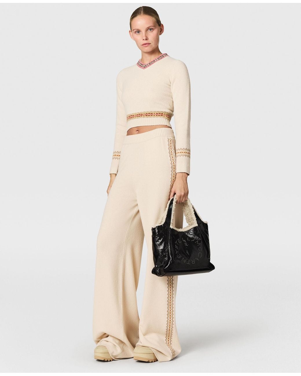 Stella McCartney Natural Fair Isle V-Neck Cropped Sweater