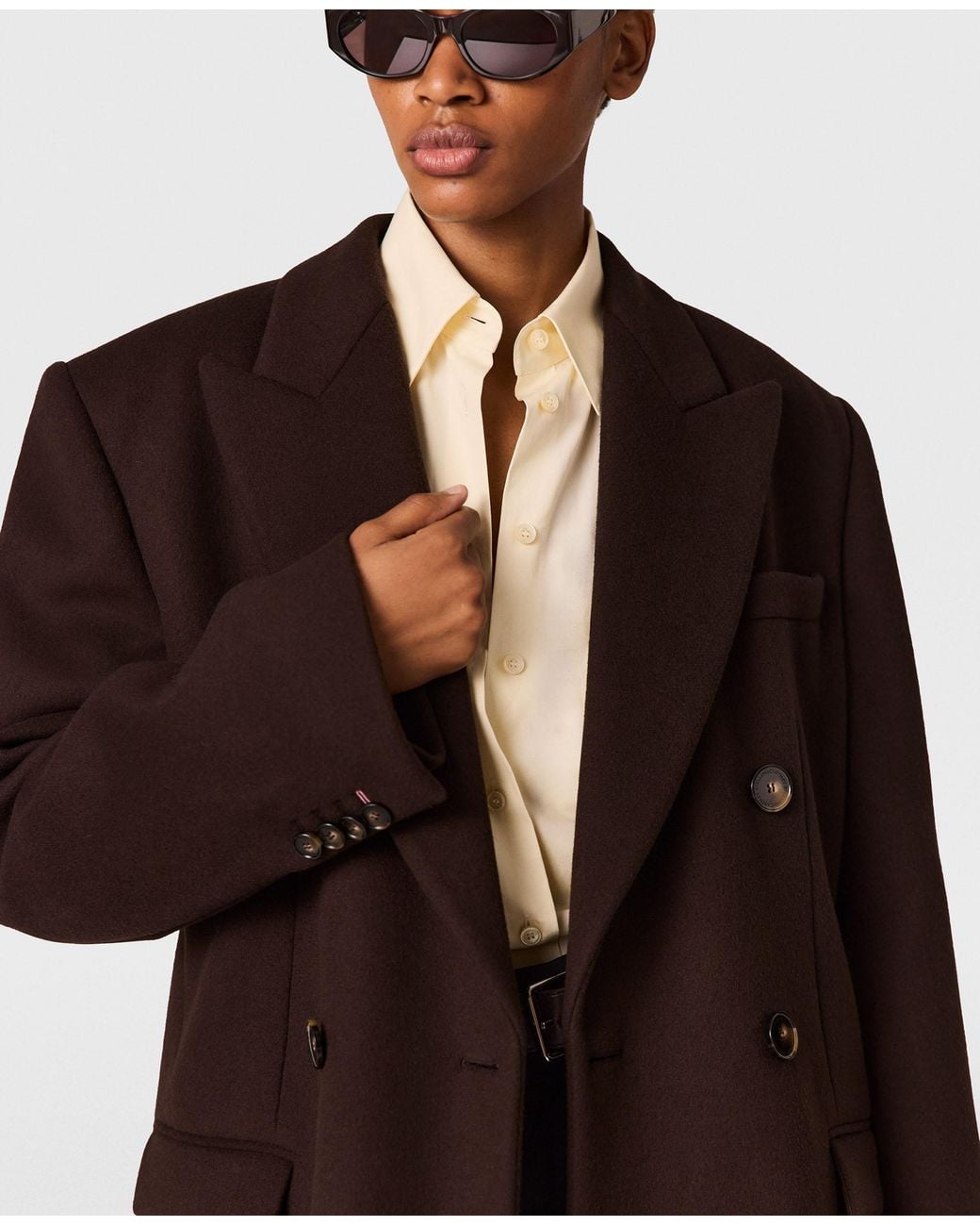 Stella McCartney Brown Double-breasted Brushed Wool Coat