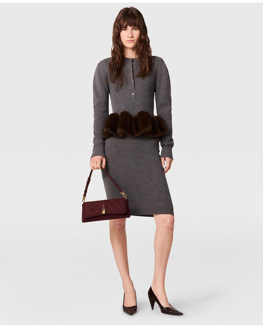 Stella McCartney Gray Mink Trim Crewneck Sweater