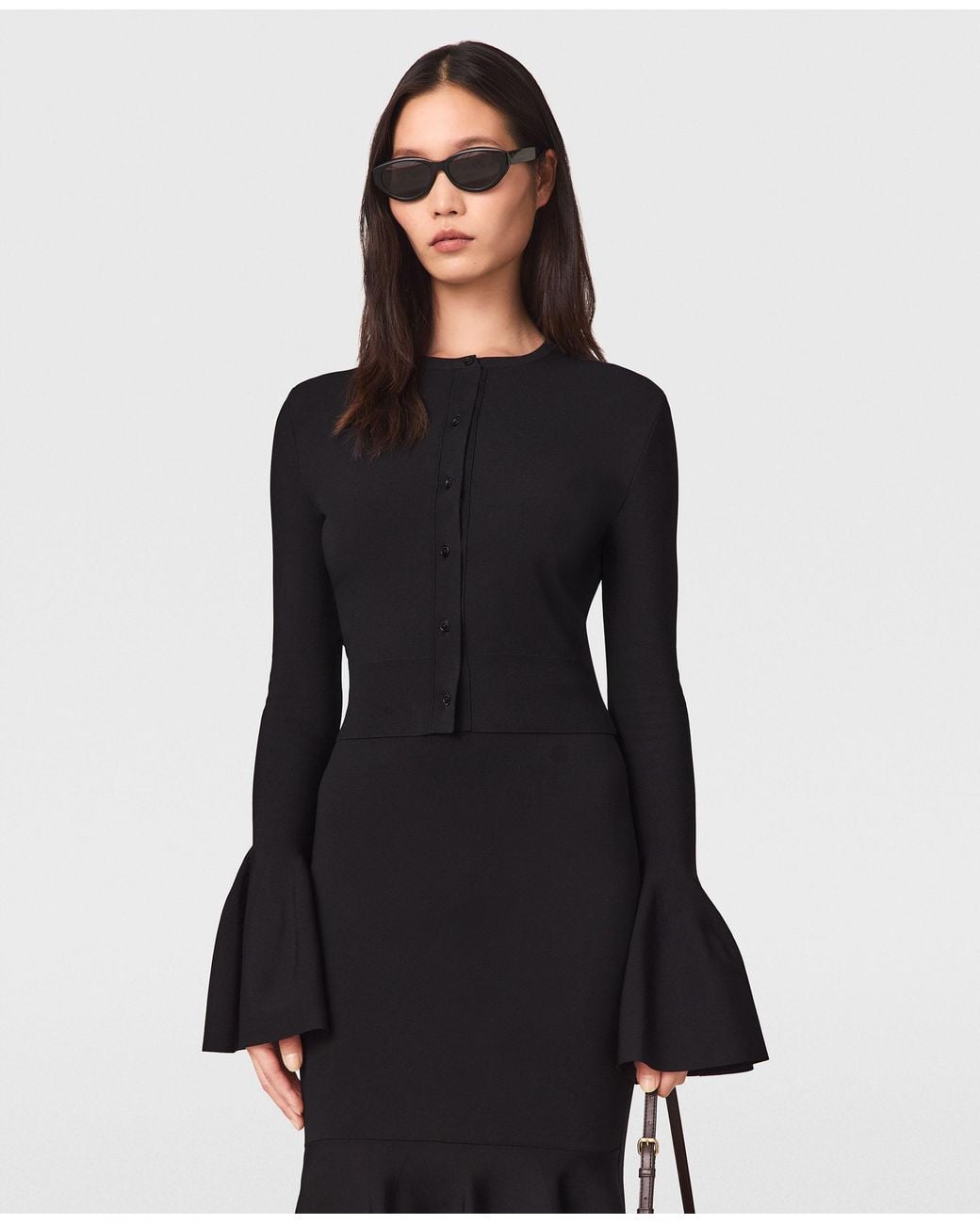 Stella McCartney Black Compact Knit Bell-sleeve Cardigan