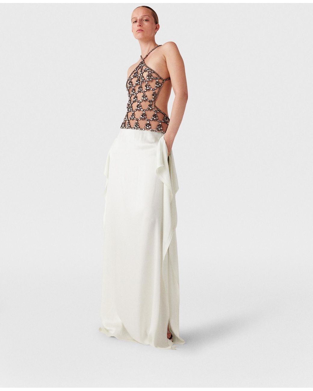 【送料&関税込】Stella McCartney Halterneck Panel Maxi Dress STELLA MCCARTNEY + NET SUSTAIN lace-trimmed jacquard