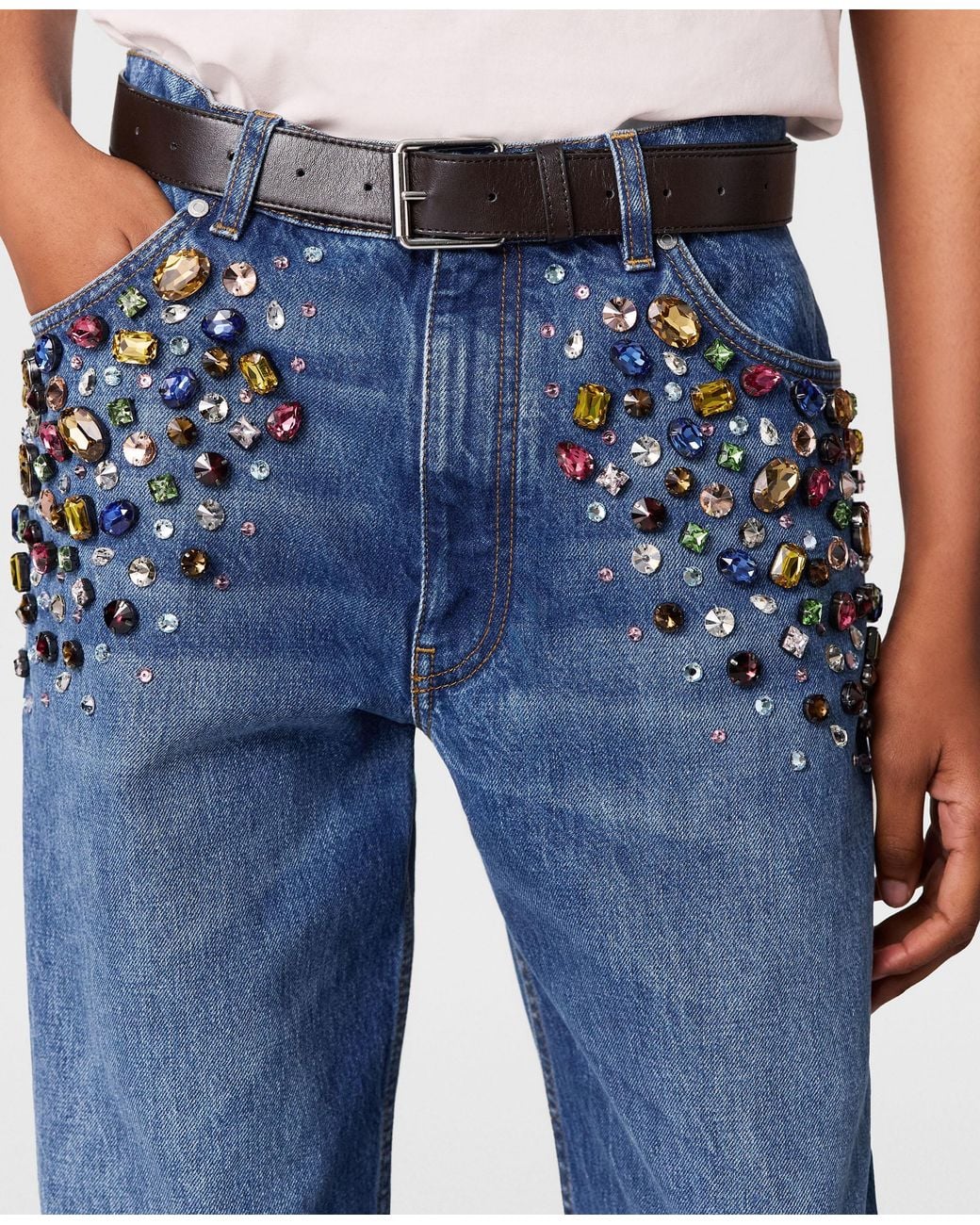 Stella McCartney Blue Crystal-embellished Straight-leg Jeans