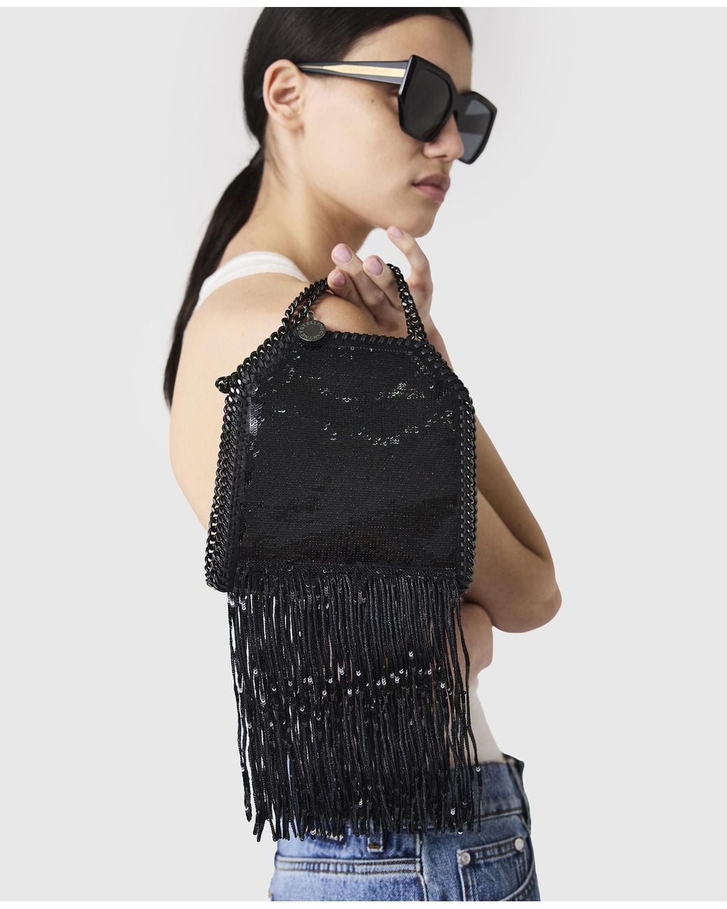 Stella McCartney Black Limited-edition Falabella Sequin Fringe Tiny Tote Bag